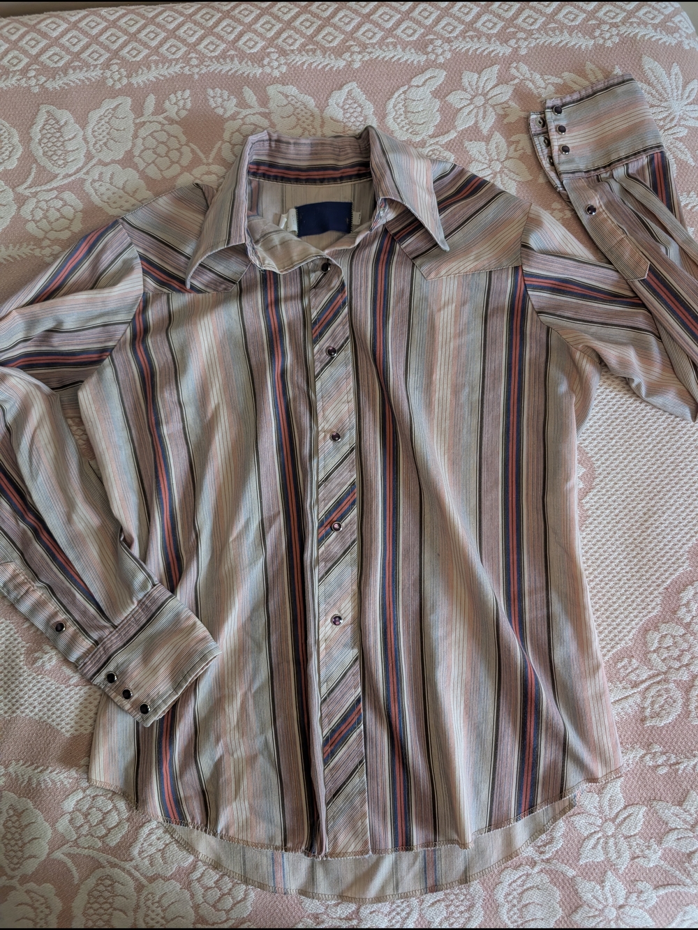 Panhandle Slim Men's Striped Button-Down Shirt in Beige, Blue, Brown and Red